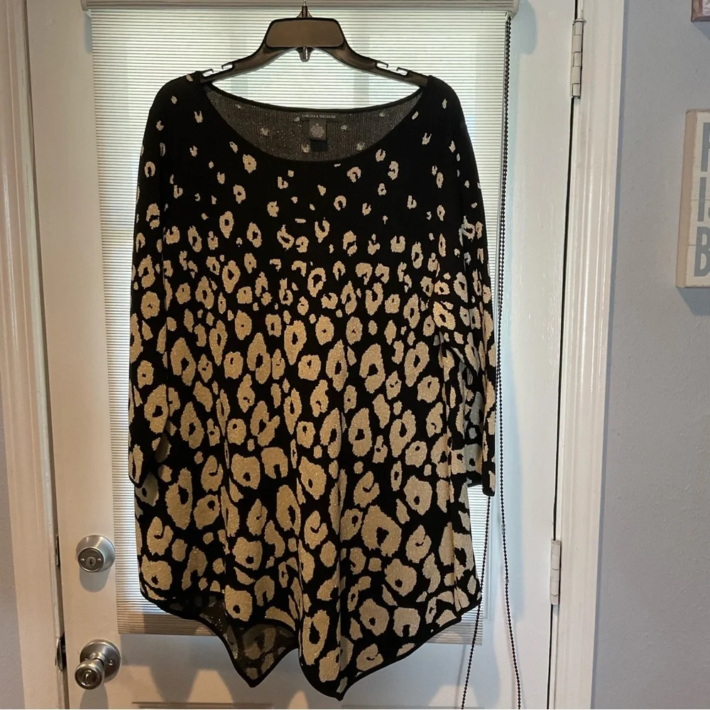 Chelsea & Theodore Festive Animal Print Dolman sleeve sweater/dress Size XL - Picture 1 of 10